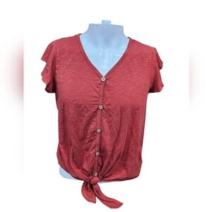 Cupio Red/Burnt Orange‎ Ruched Tie Front Blouse Size Extra Large